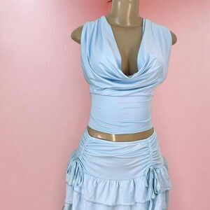 Baby Blue Ruched Skirt Set  Size L